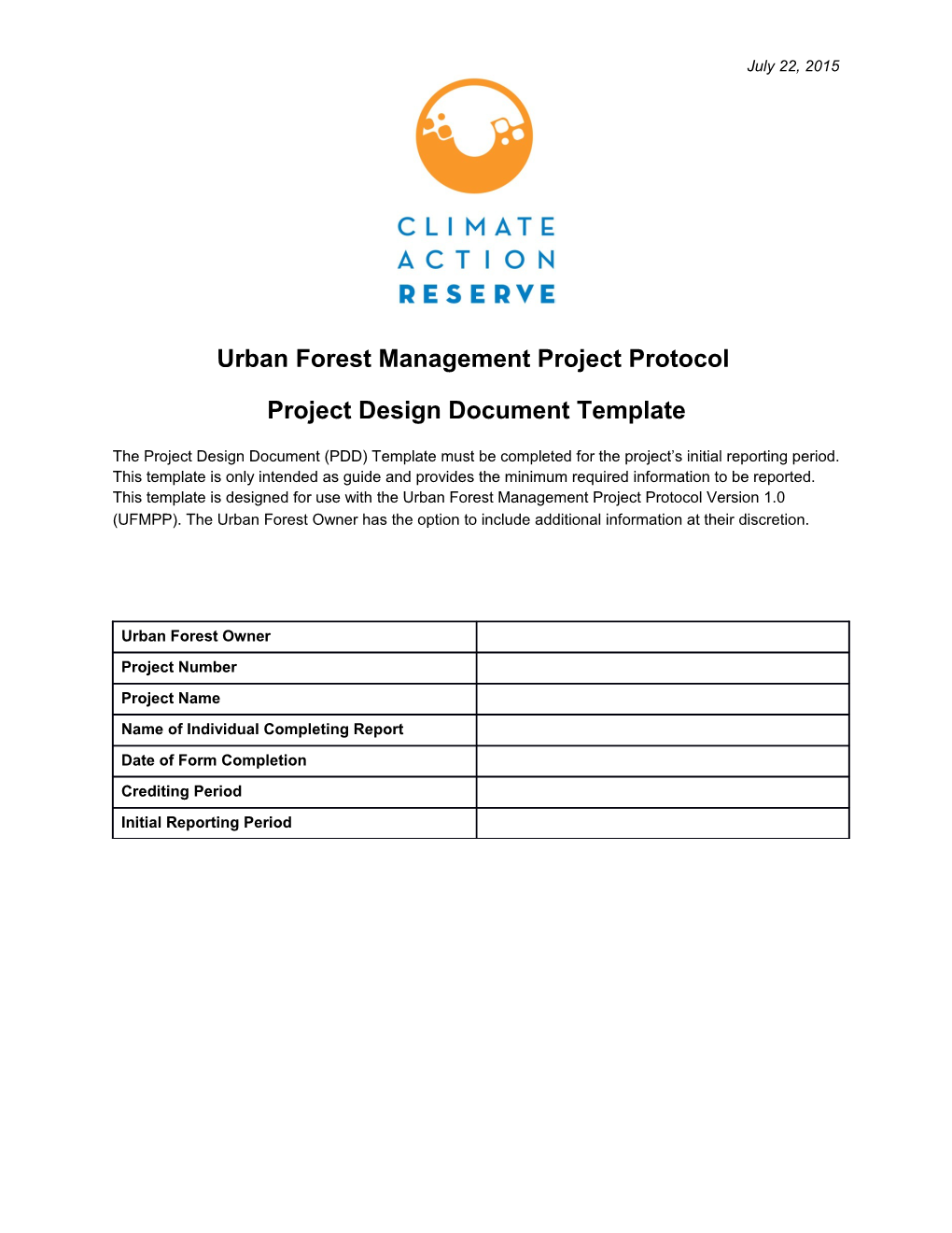 Urban Forest Management Project Protocol