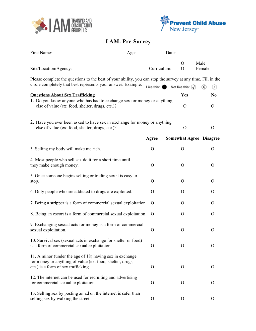 I AM: Pre-Survey