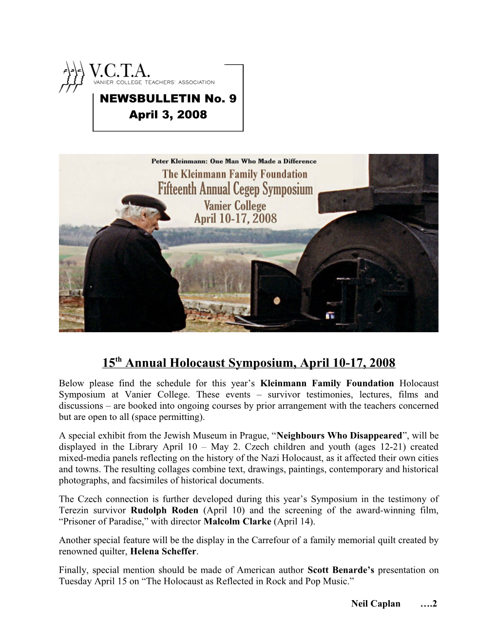 15Th Annual Holocaust Symposium, April 10-17, 2008