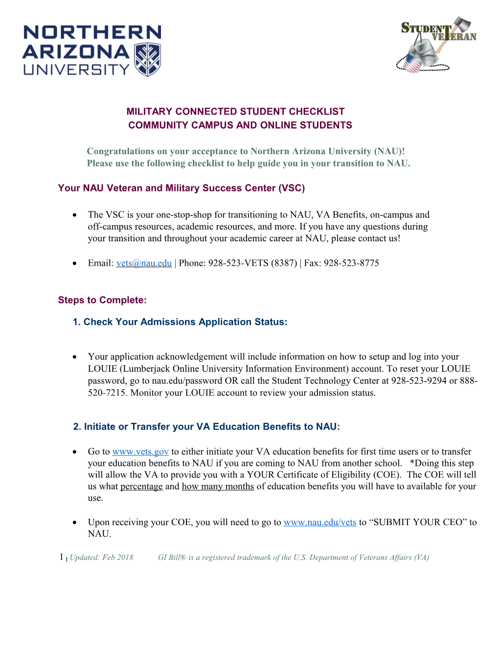 Military Connected Student Checklist