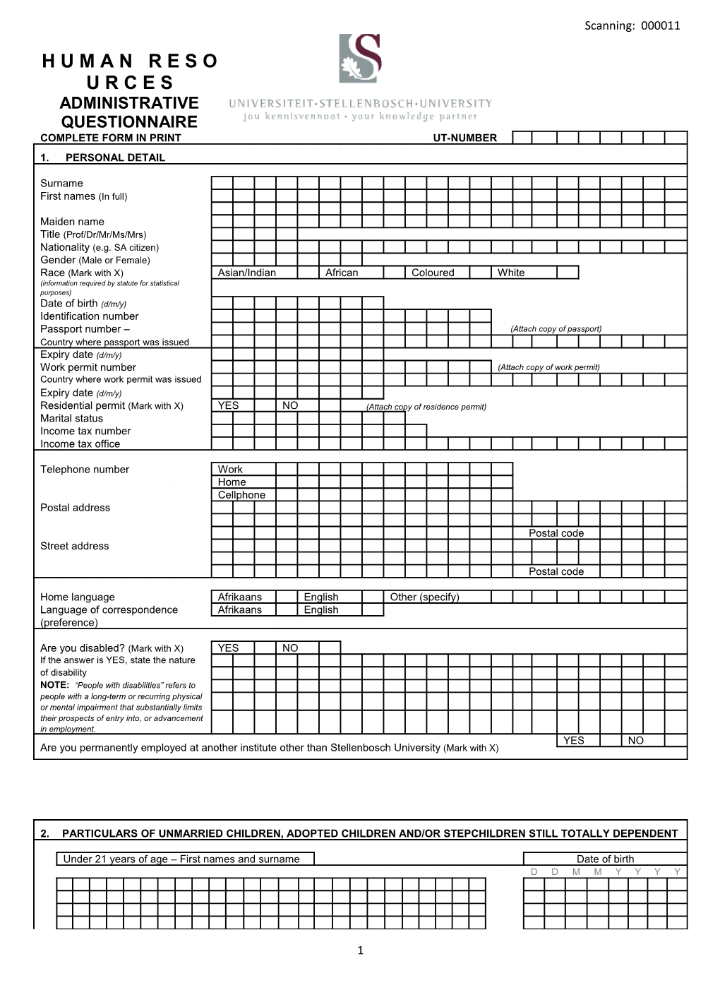 HR Administrative Questionnaire