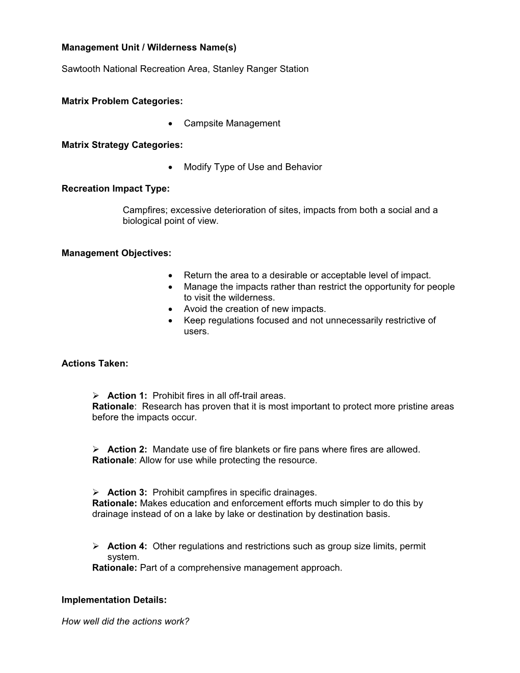 Management Unit / Wilderness Name(S)