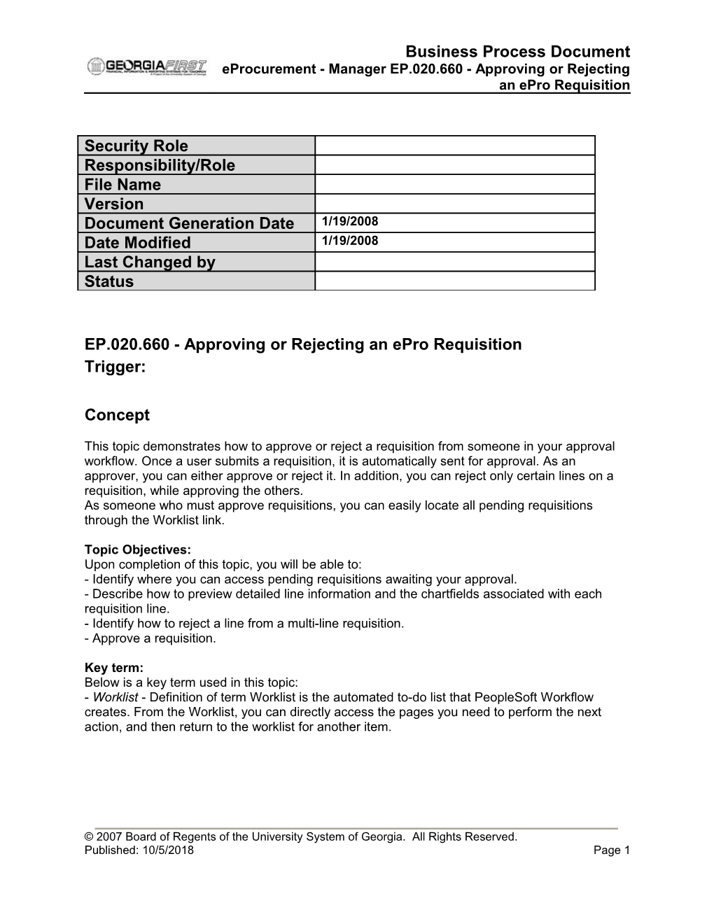 EP 020 660 - Approving Or Rejecting an Epro Requisition