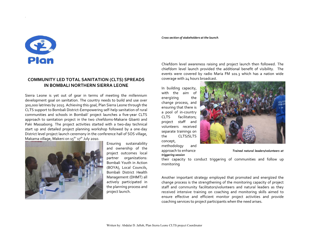 Community Led Total Sanitation (Clts) Spreads in Bombali Northern Sierra Leone