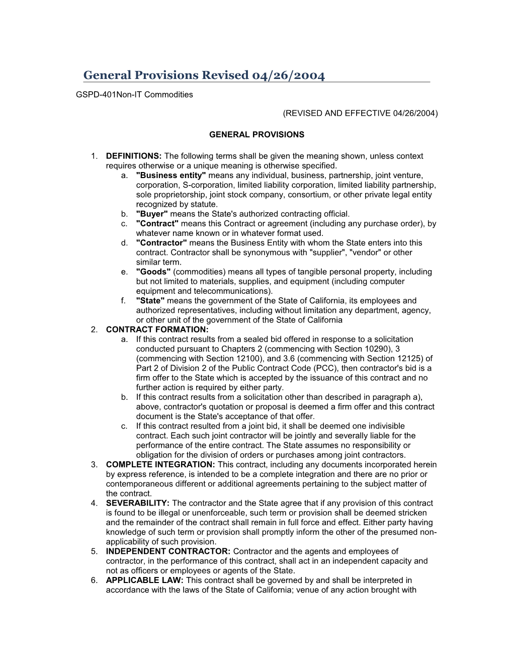 General Provisions Revised 04/26/2004