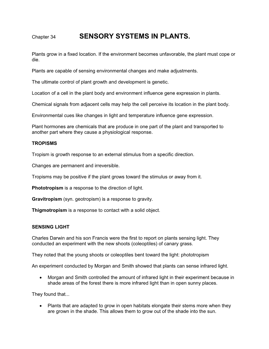 Chapter 34 SENSORY SYSTEMS in PLANTS