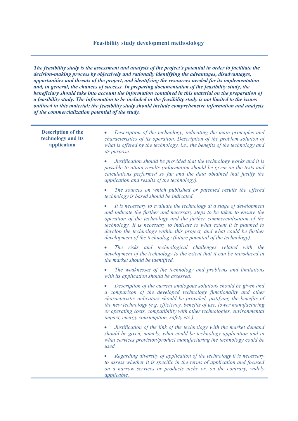 Feasibility Study Development Methodology