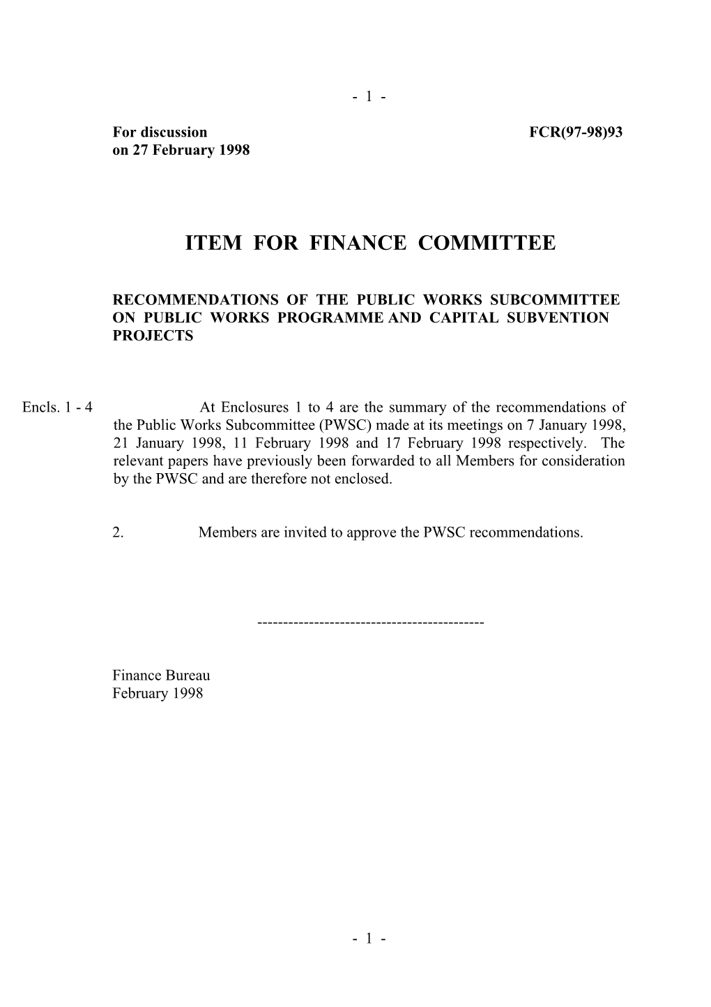 Item for Finance Committee