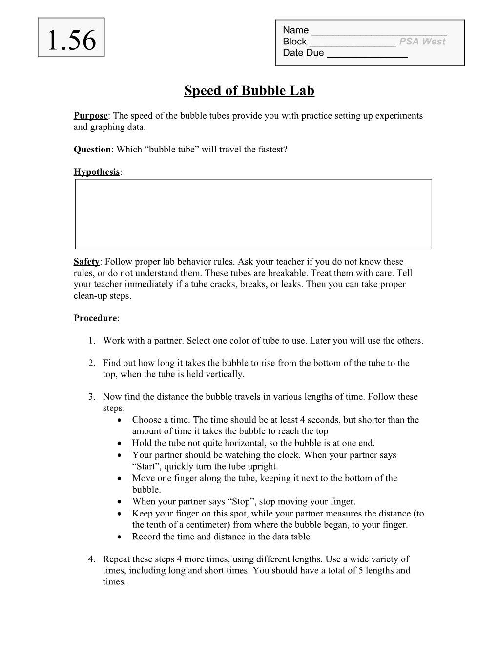 Speed of Bubble Lab