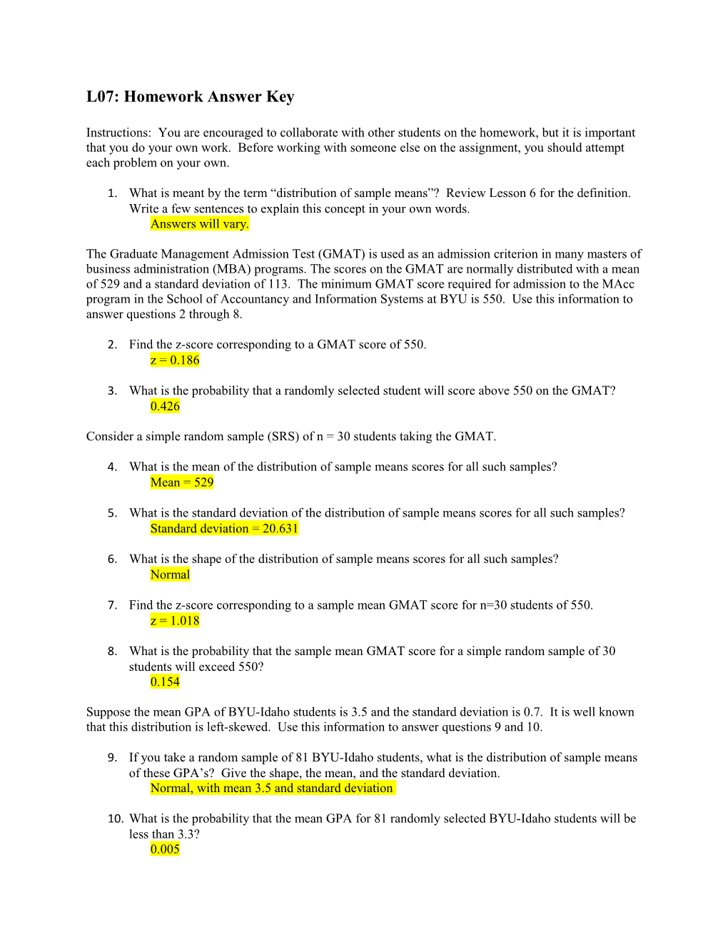 L07: Homework Answer Key