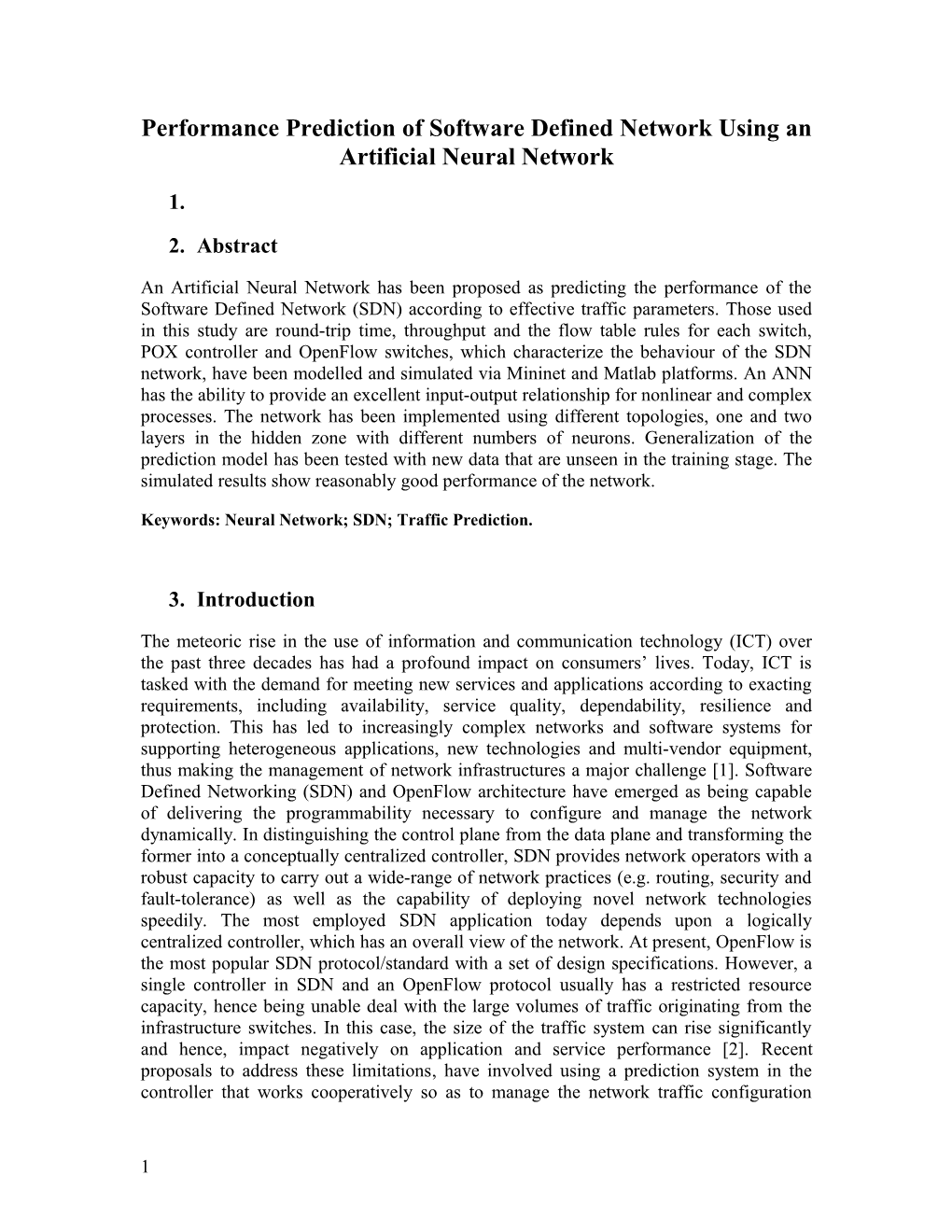 Performance Prediction of Software Defined Network Using Neural Network