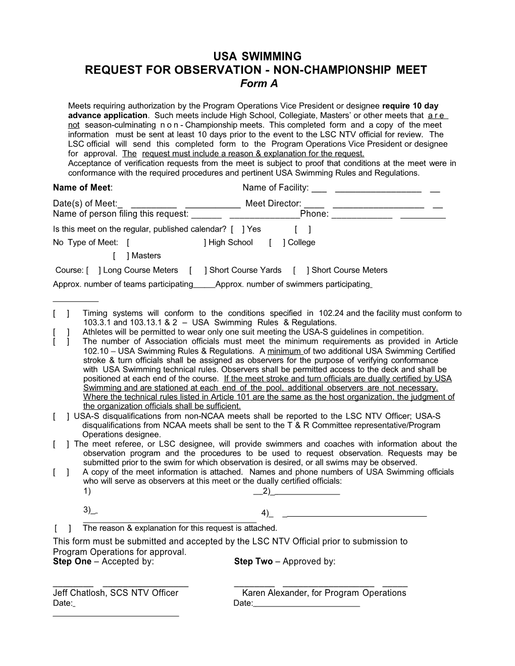 NCS Observation Request Forms a and B 2011 12