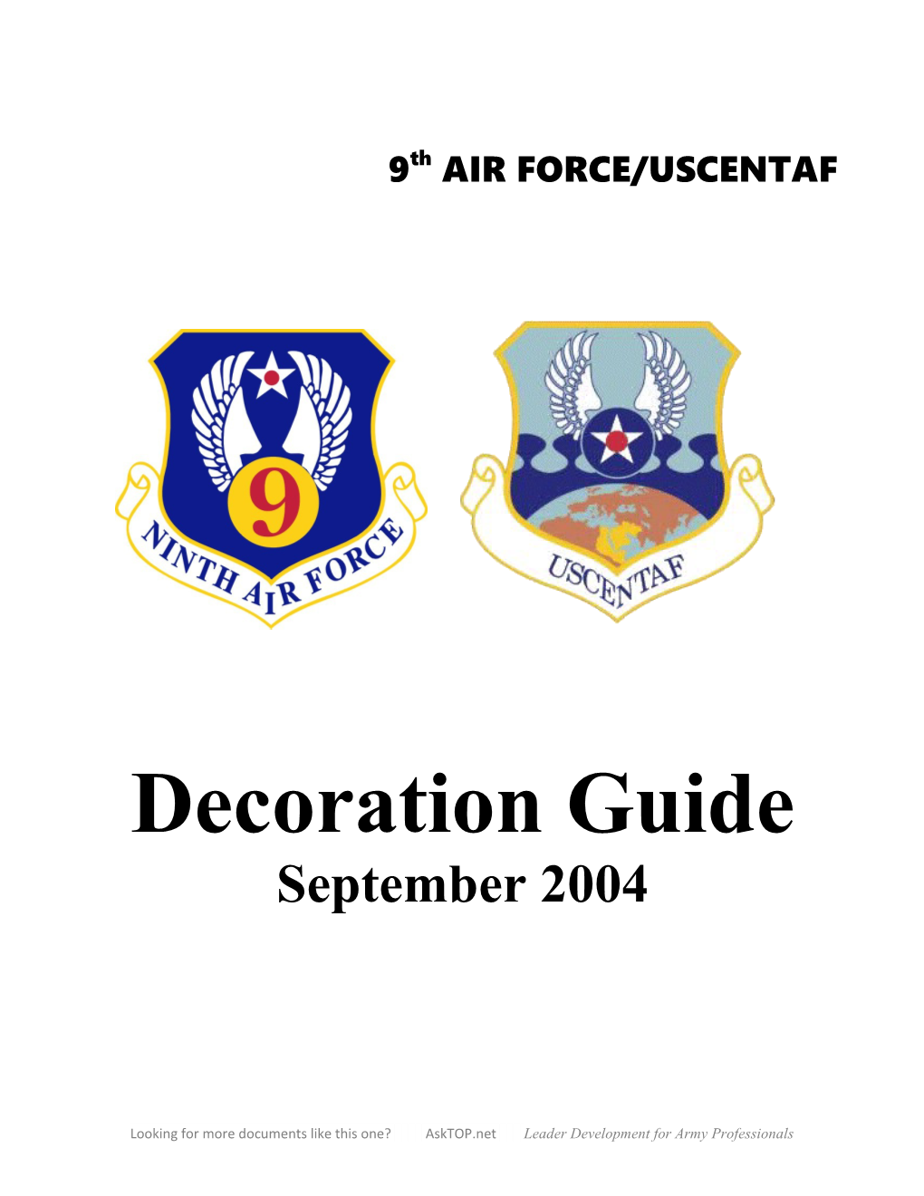 9Th AIR FORCE/USCENTAF Decoration Guide