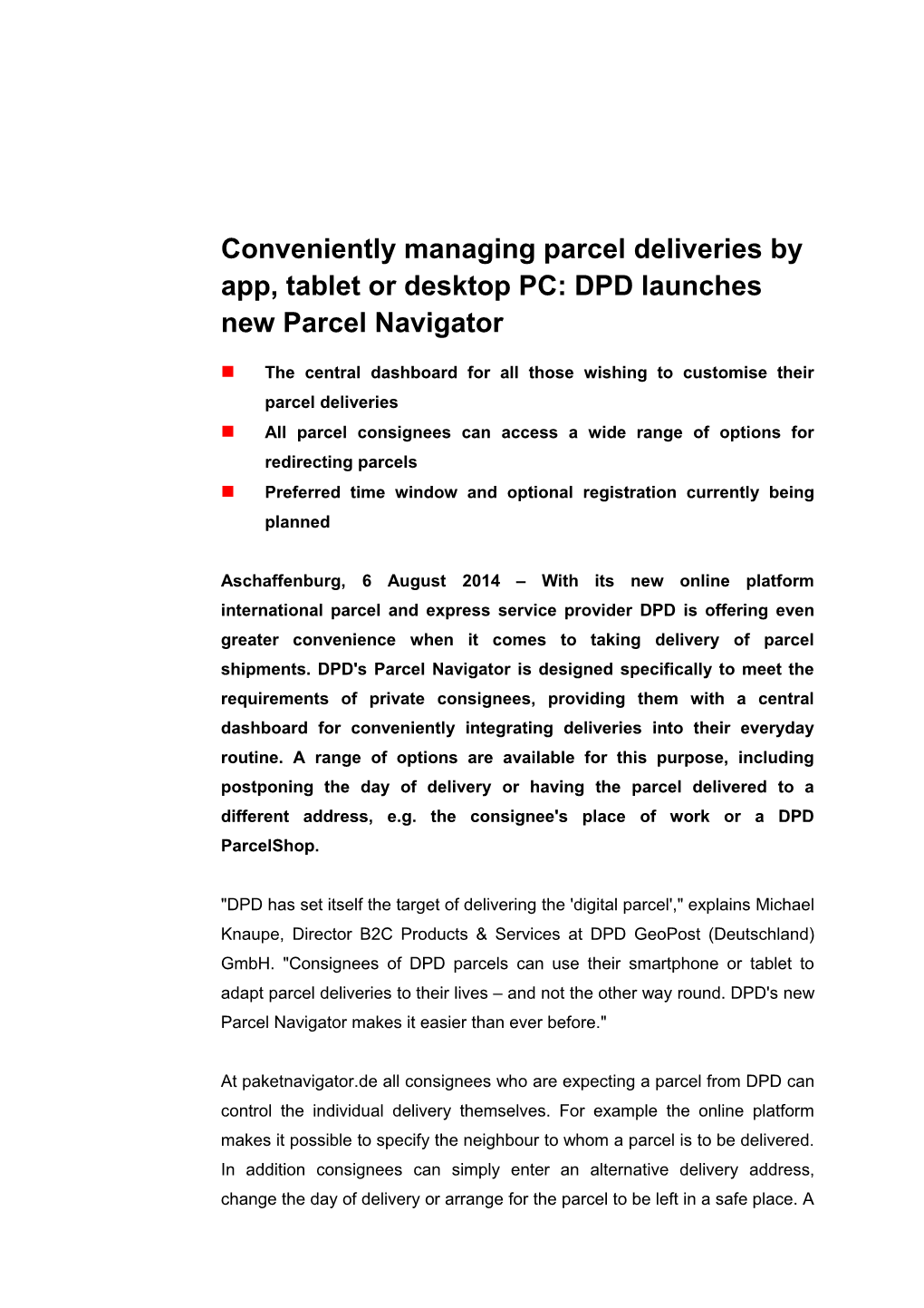Conveniently Managing Parcel Deliveries by App, Tablet Or Desktop PC: DPD Launches New
