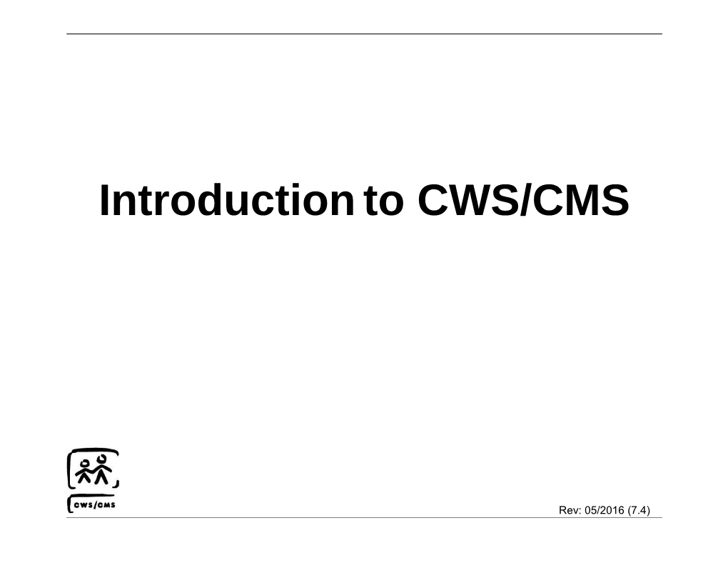 Introduction to CWS/CMS Training Curriculum