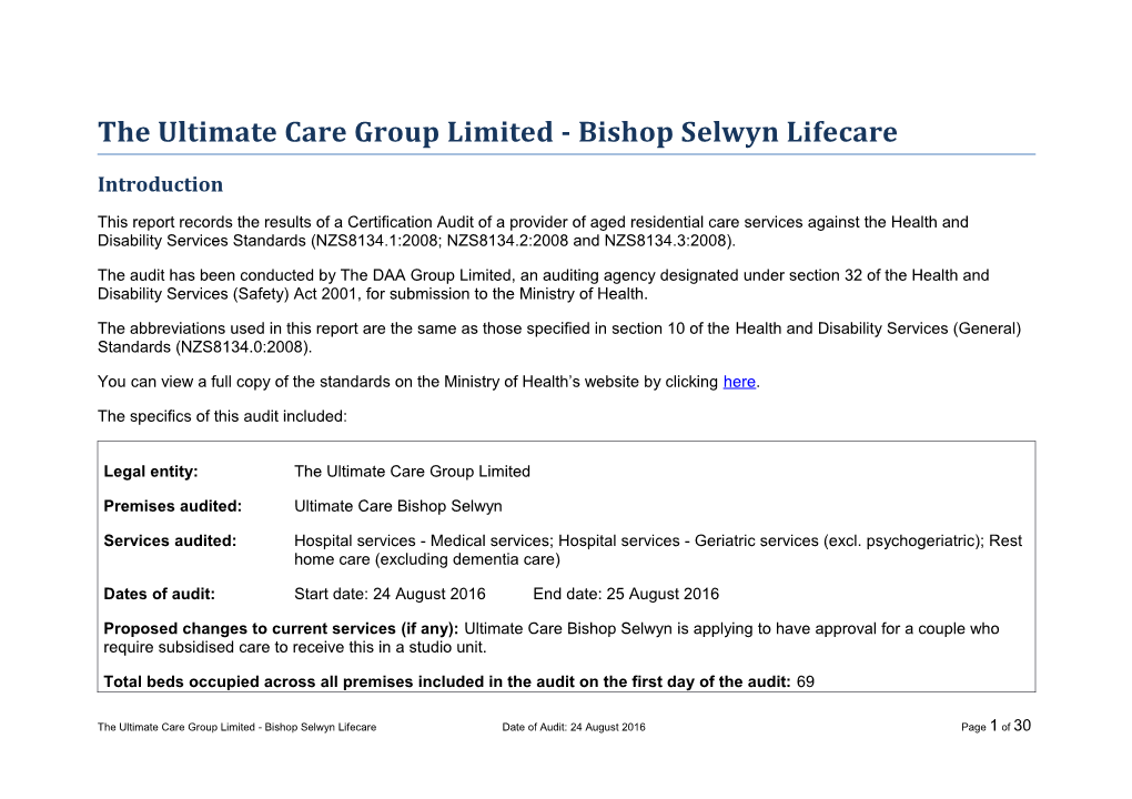 The Ultimate Care Group Limited - Bishop Selwyn Lifecare