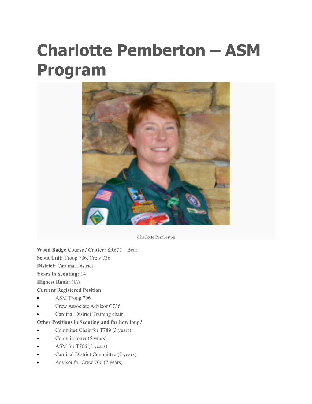 Charlotte Pemberton ASM Program