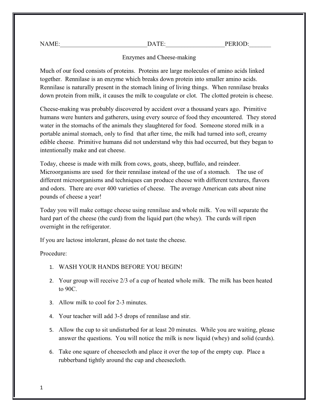 Enzymes and Cheese-Making