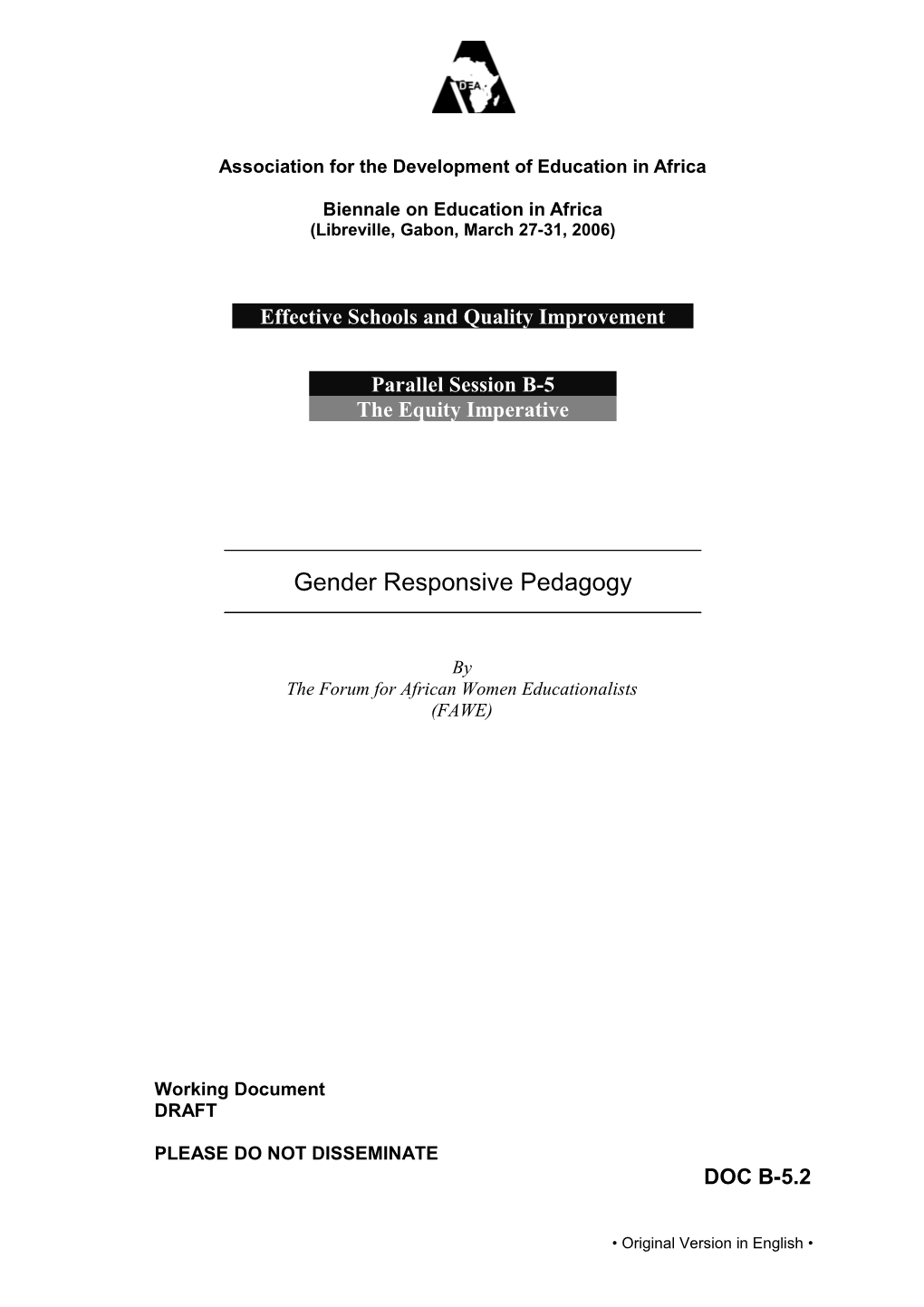 ADEA Biennale 2006 Gender Responsive Pedagogy