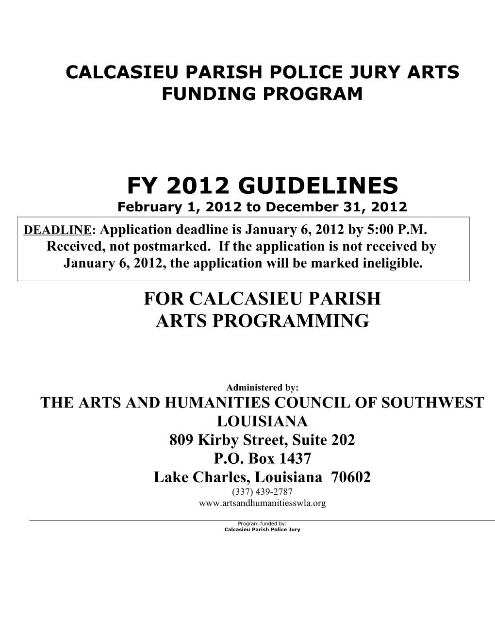 Calcasieu Parish Police Jury Arts Funding Program