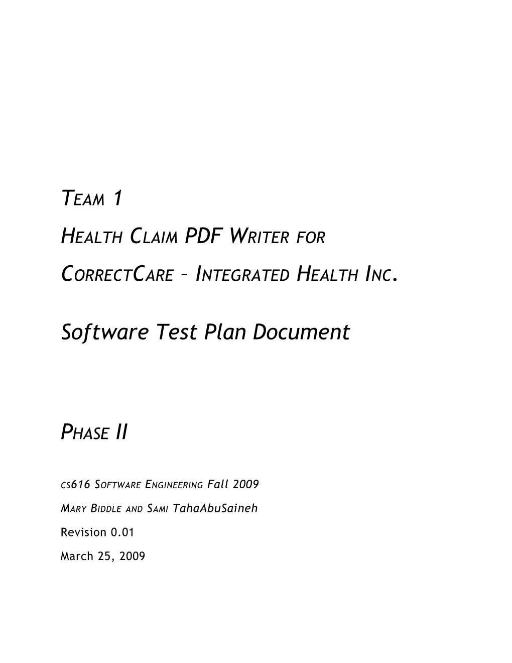 Team1 Health Claim PDF Writer Software Design Document