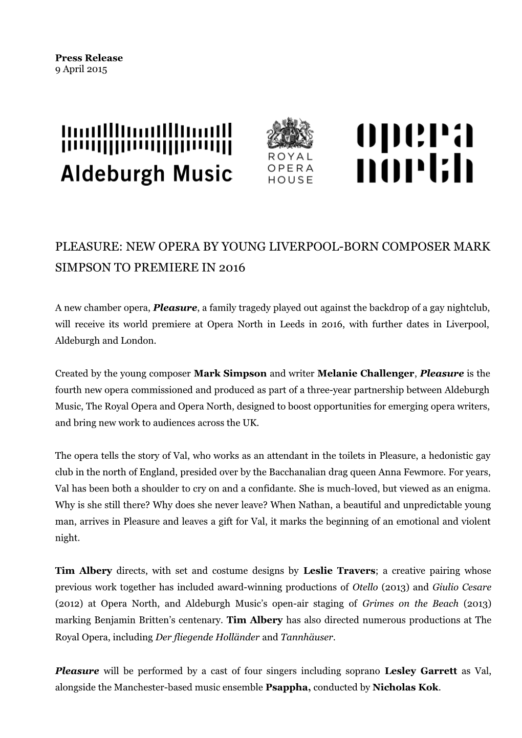 Pleasure:New Opera Byyoung Liverpool-Born Composer Mark Simpson to Premiere in 2016