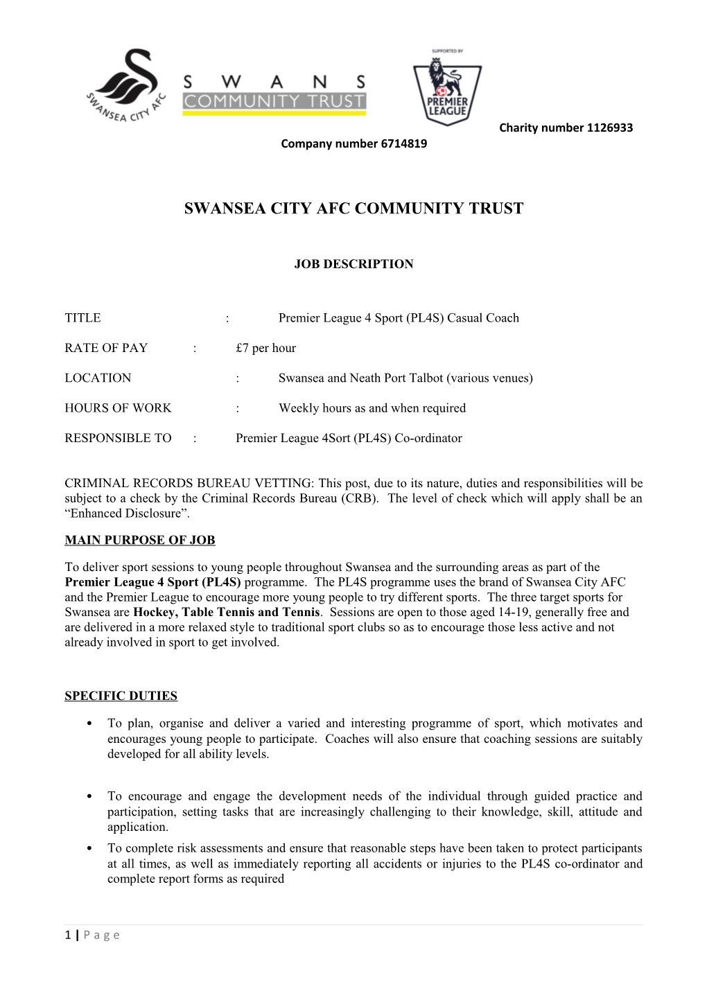 Swansea City FC Football in the Community Scheme