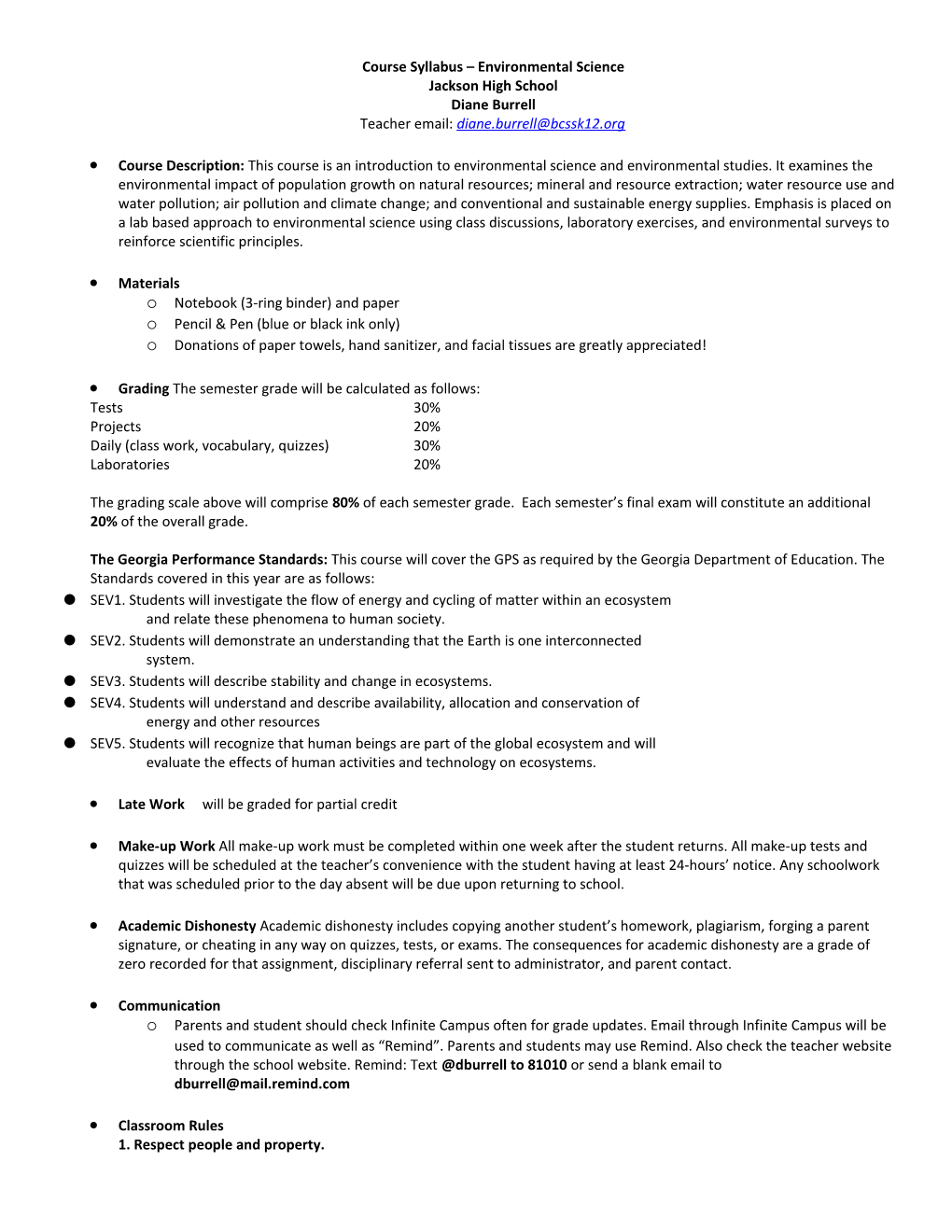 Course Syllabus BIOLOGY