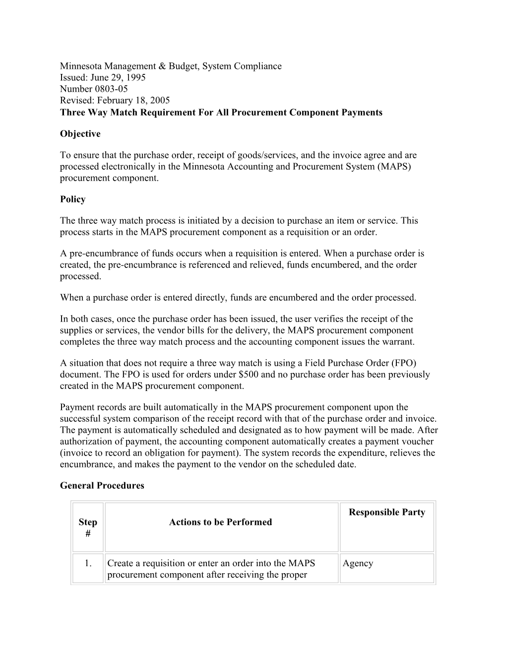 Three Way Match Requirement for All Procurement Component Payments