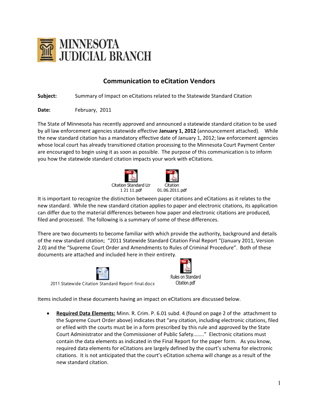 Communication to Ecitation Vendors