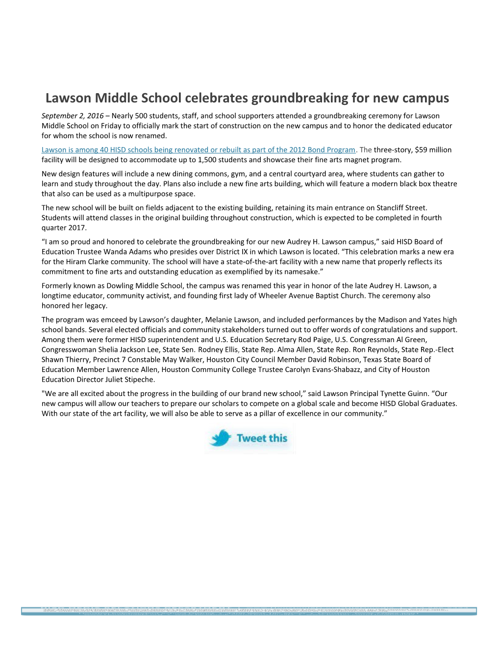Lawson Middle School Celebratesgroundbreaking for New Campus