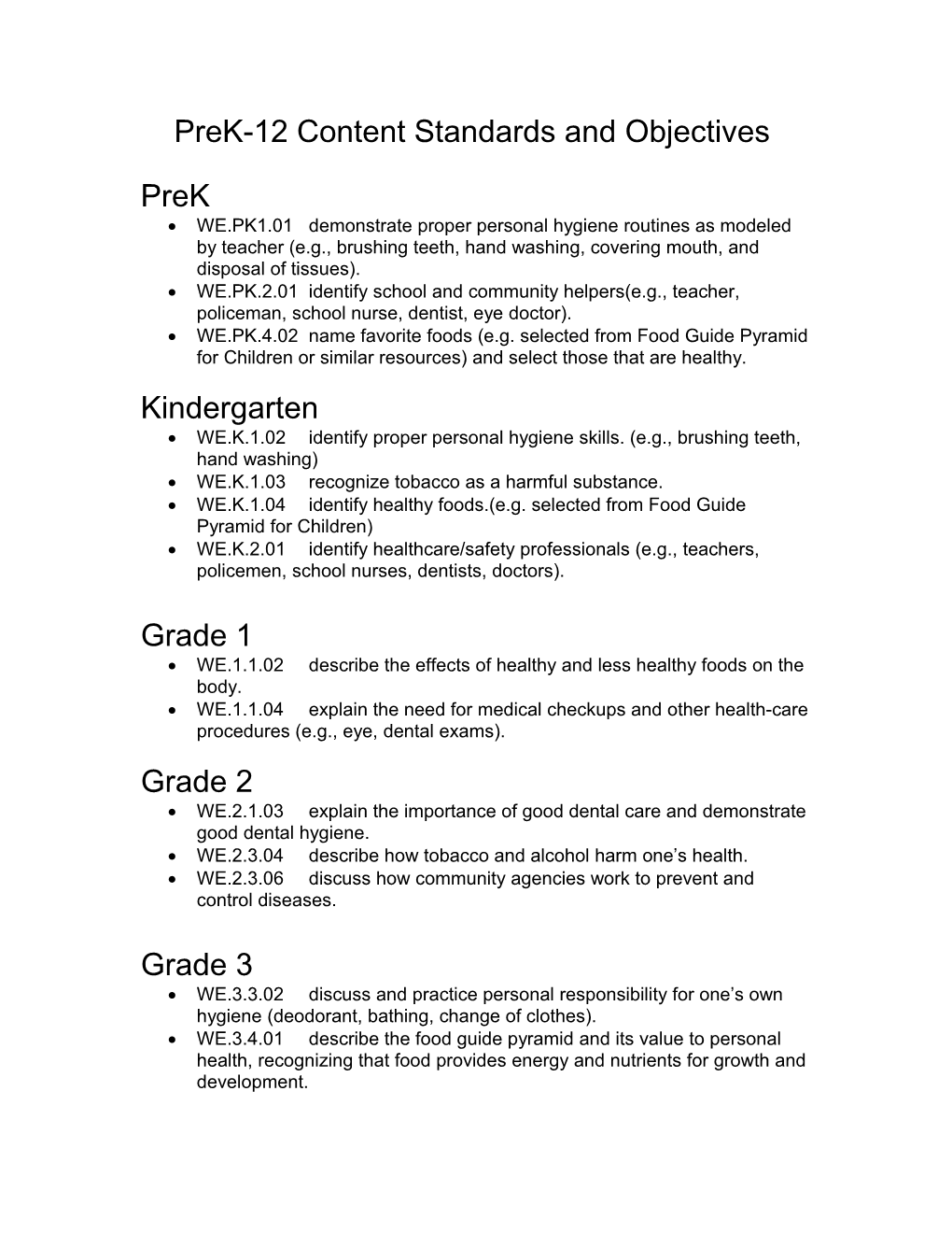 Prek-12 Content Standards and Objectives