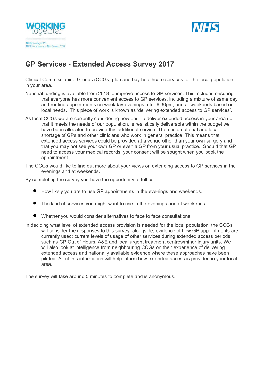 GP Services - Extended Access Survey 2017
