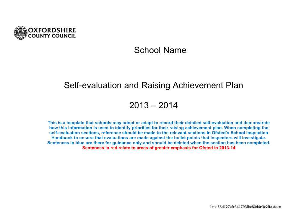 Self-Evaluation and Raising Achievement Plan