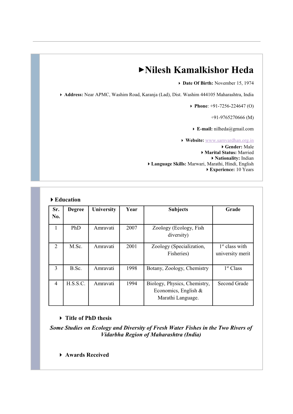 Resume: Nilesh Kamalkishor Heda