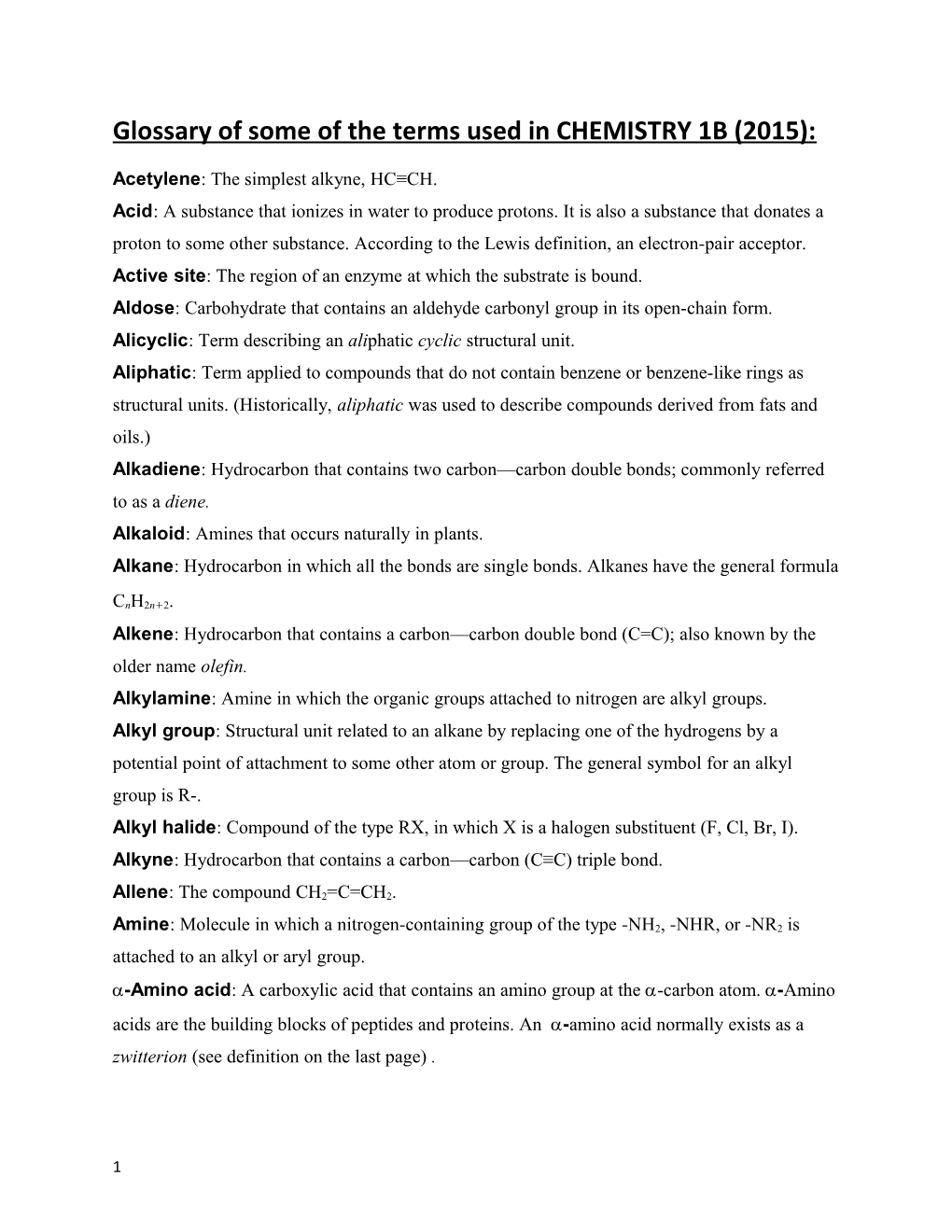 Glossary of Some of the Terms Used in CHEMISTRY 1B (2015)