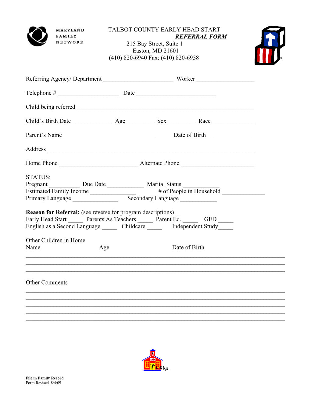 Early Head Start Referral Form