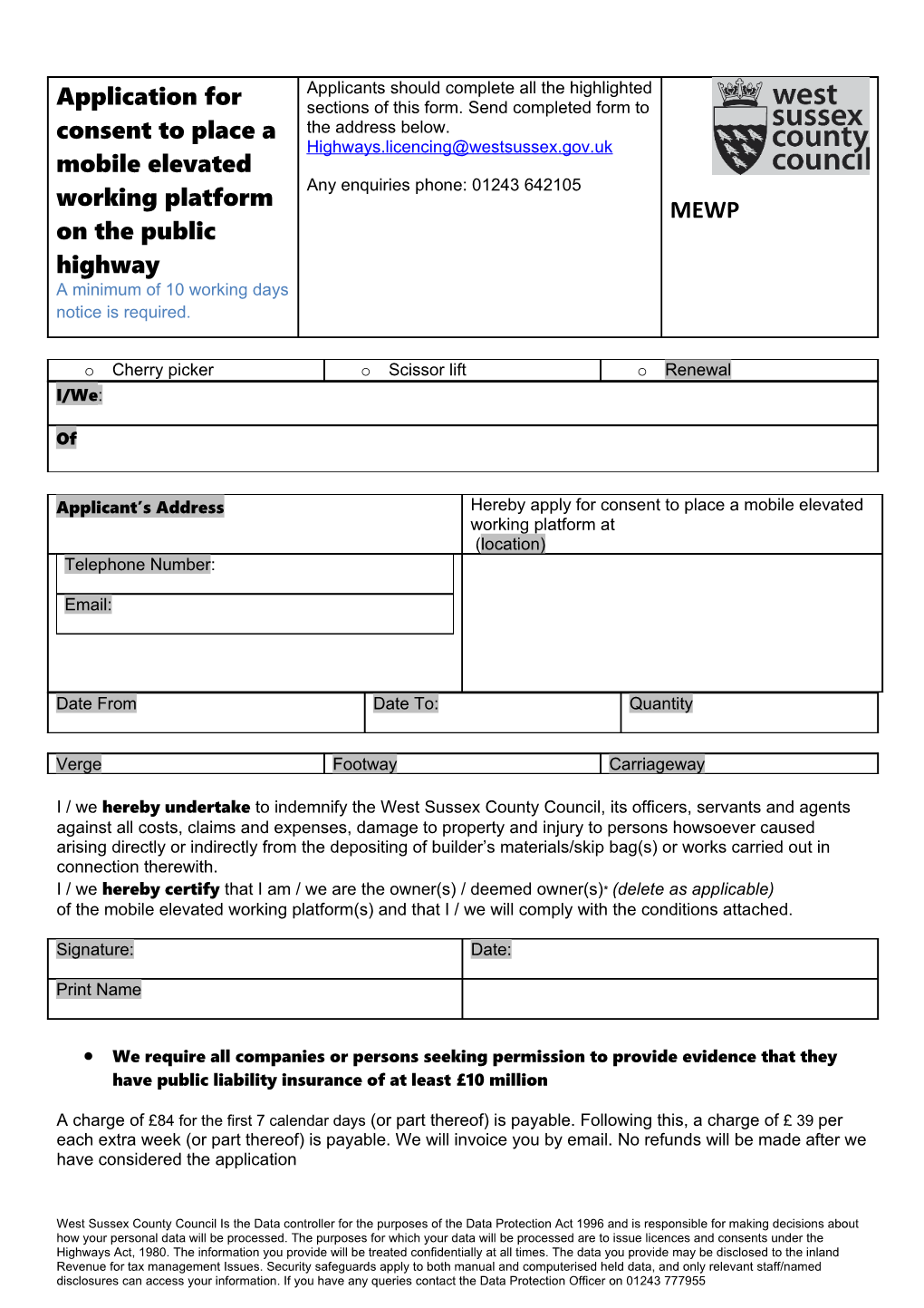 MEWP Application Form