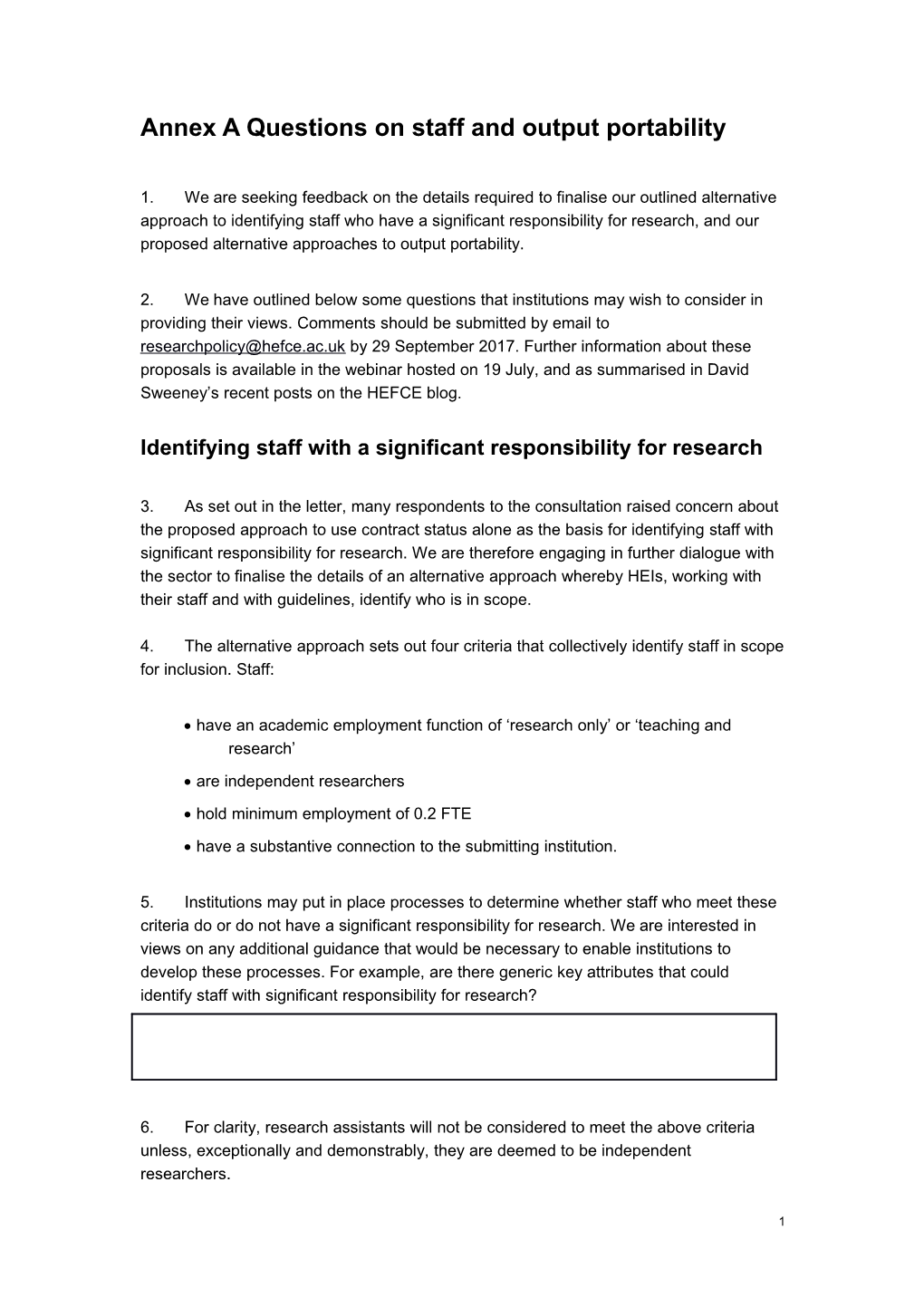 Annex a Questions on Staff and Output Portability