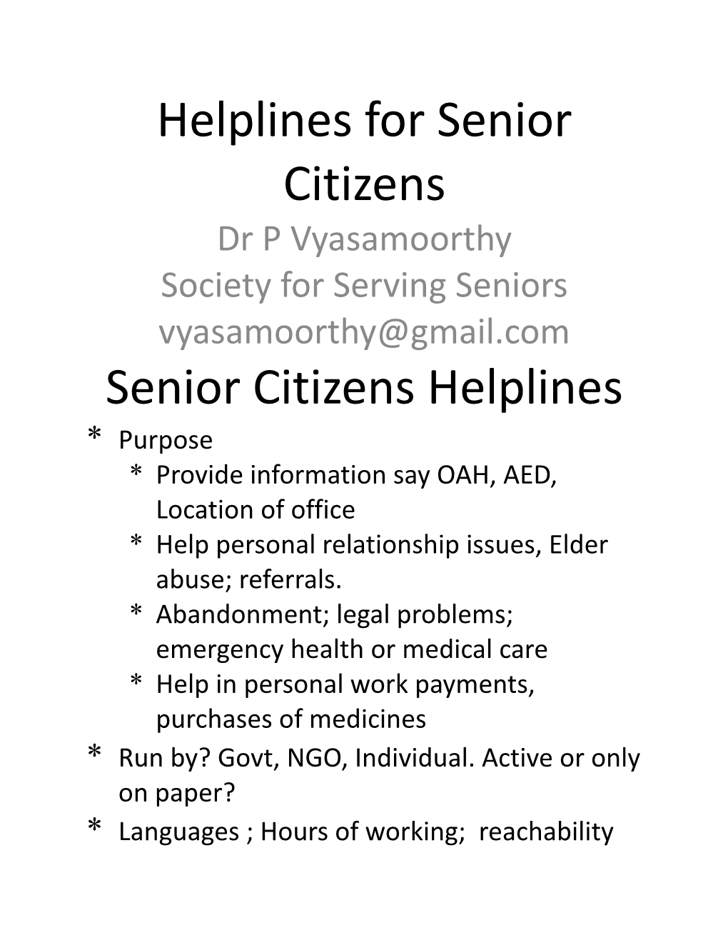 Helplines for Senior Citizens