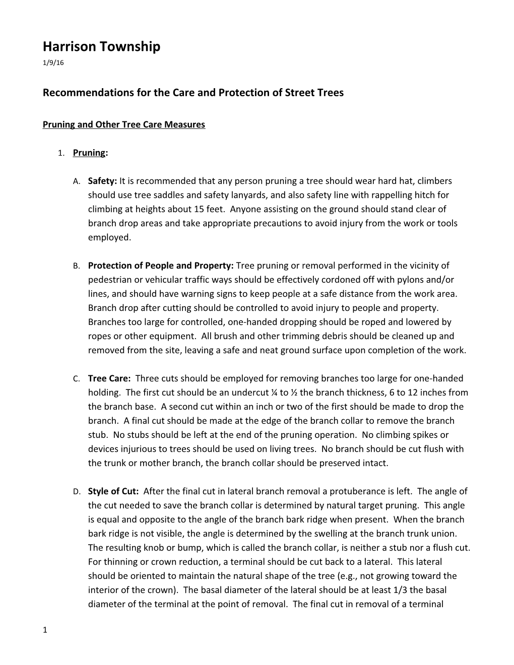 Recommendations for the Care and Protection of Street Trees