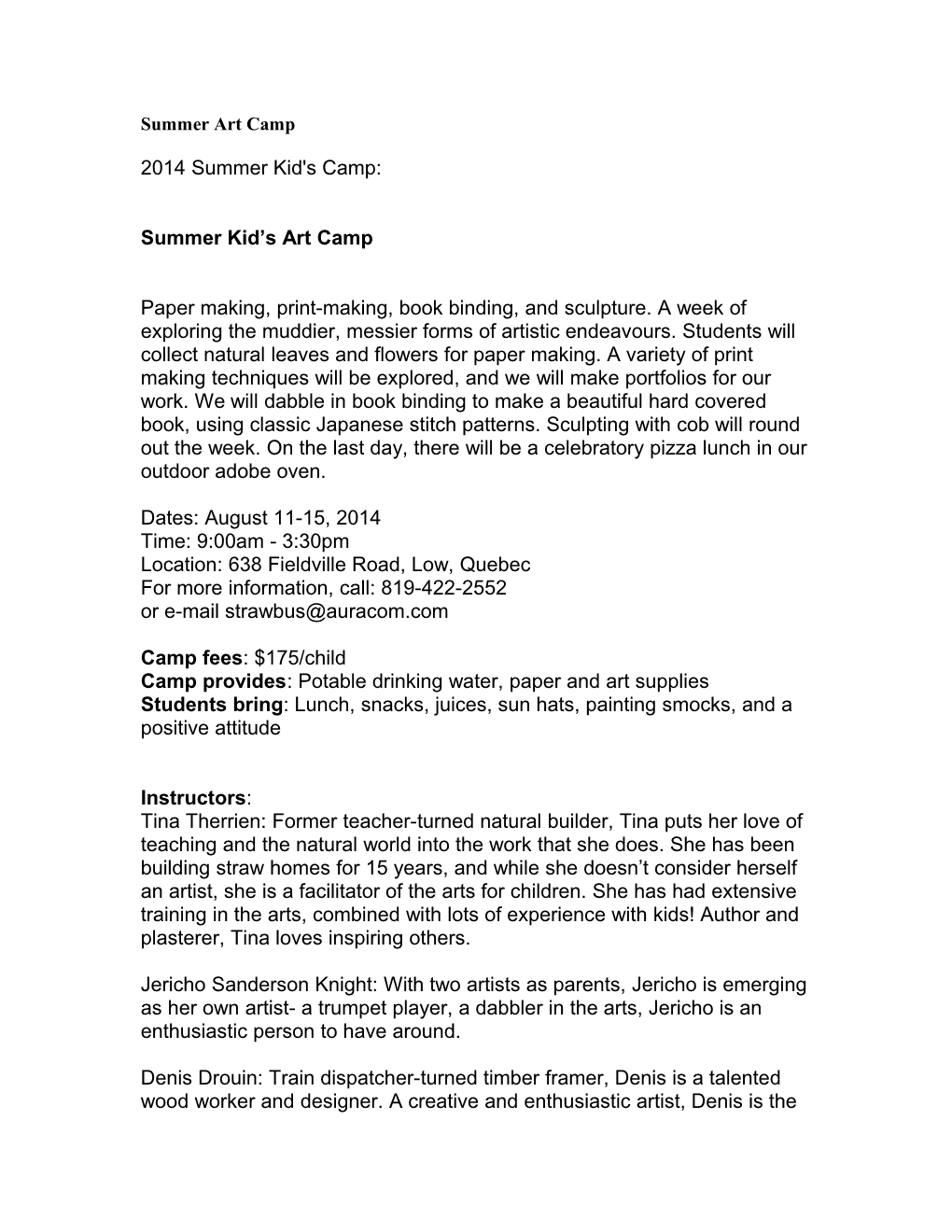 Summer Art Camp