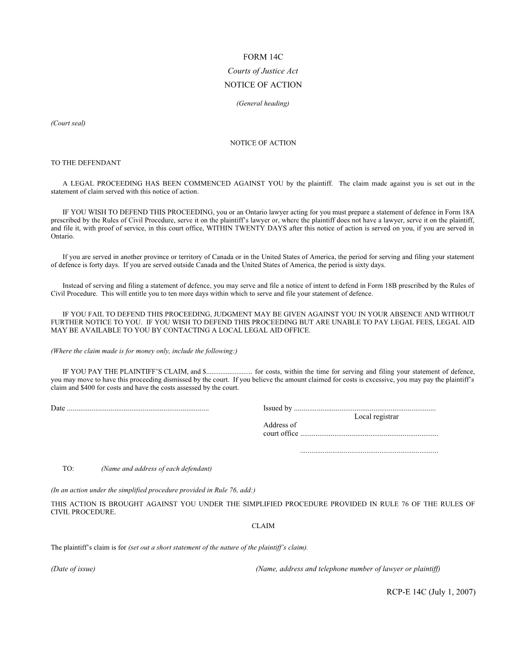 Form 14C Notice of Action