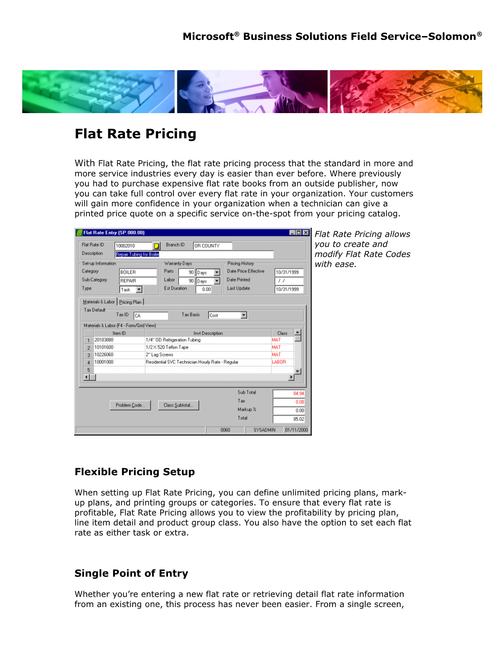 Solomon Flat Rate Pricing Fact Sheet