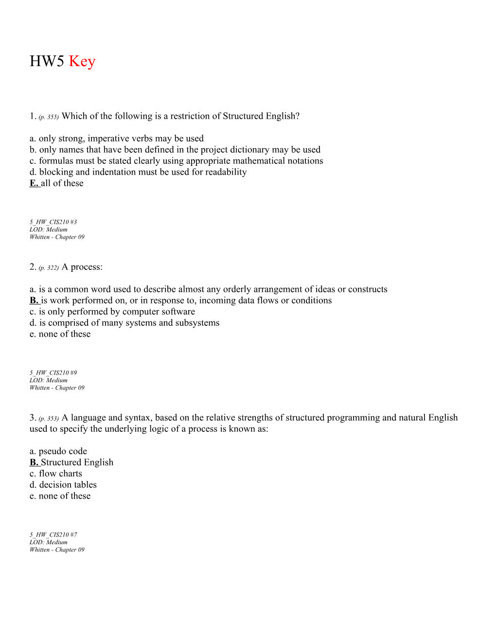 5 HW CIS210 #3 LOD: Medium Whitten - Chapter 09