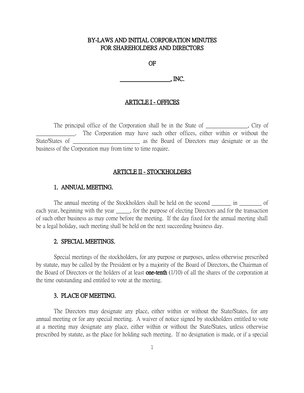 By-Laws and Initial Corporation Minutes