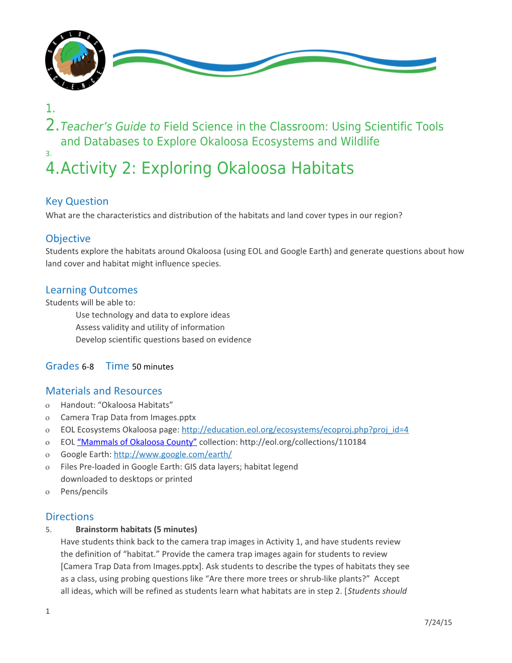 Activity 2: Exploring Okaloosa Habitats