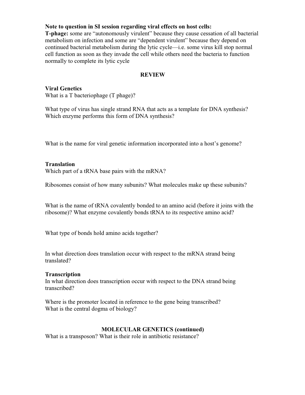 Note to Question in SI Session Regarding Viral Effects on Host Cells