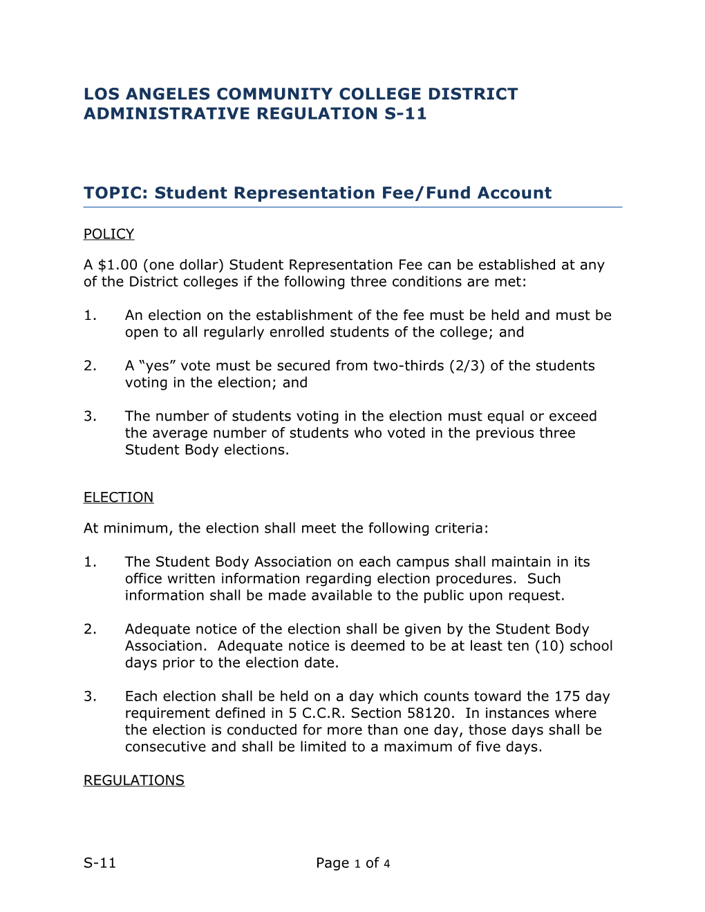 Los Angeles Community College District Administrative Regulation S-11