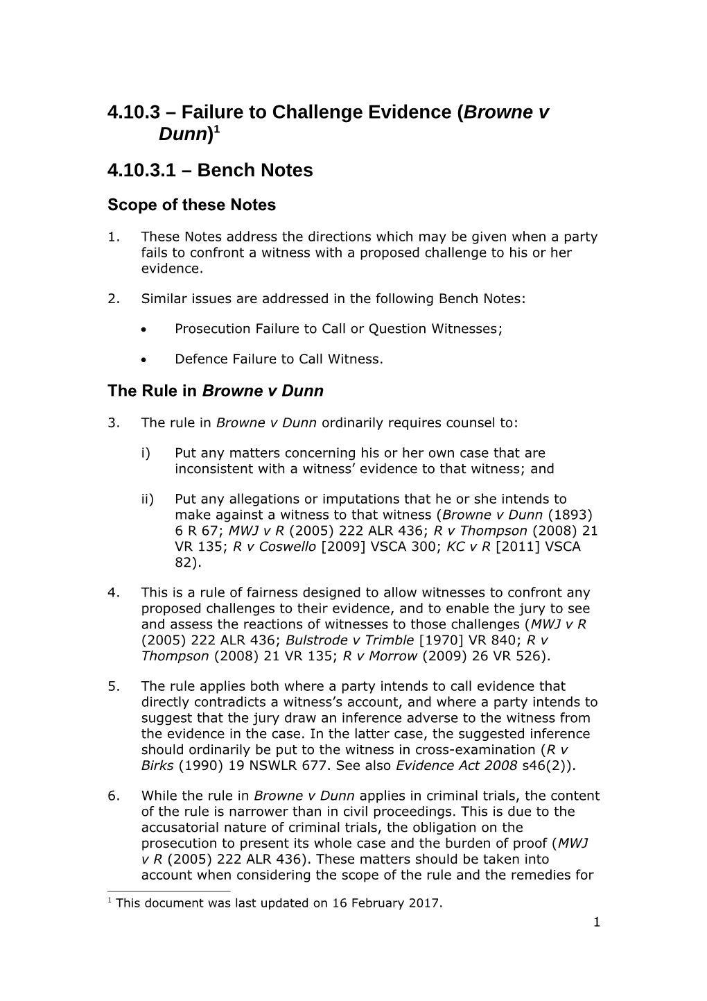 4.10.3 Failure to Challenge Evidence (Browne V Dunn) 1